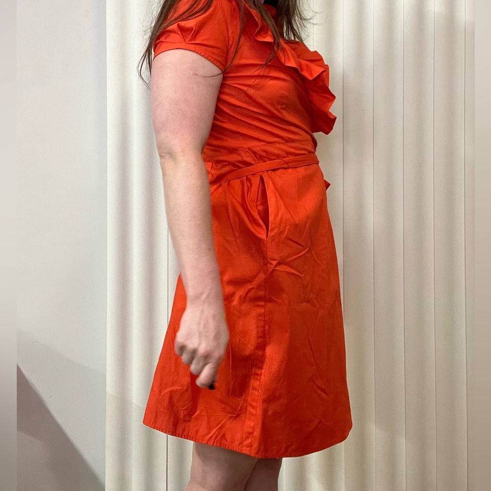 Elizabeth McKay Scotland Ruffled Wrap Dress Size 4 Orange - Picture 7 of 11